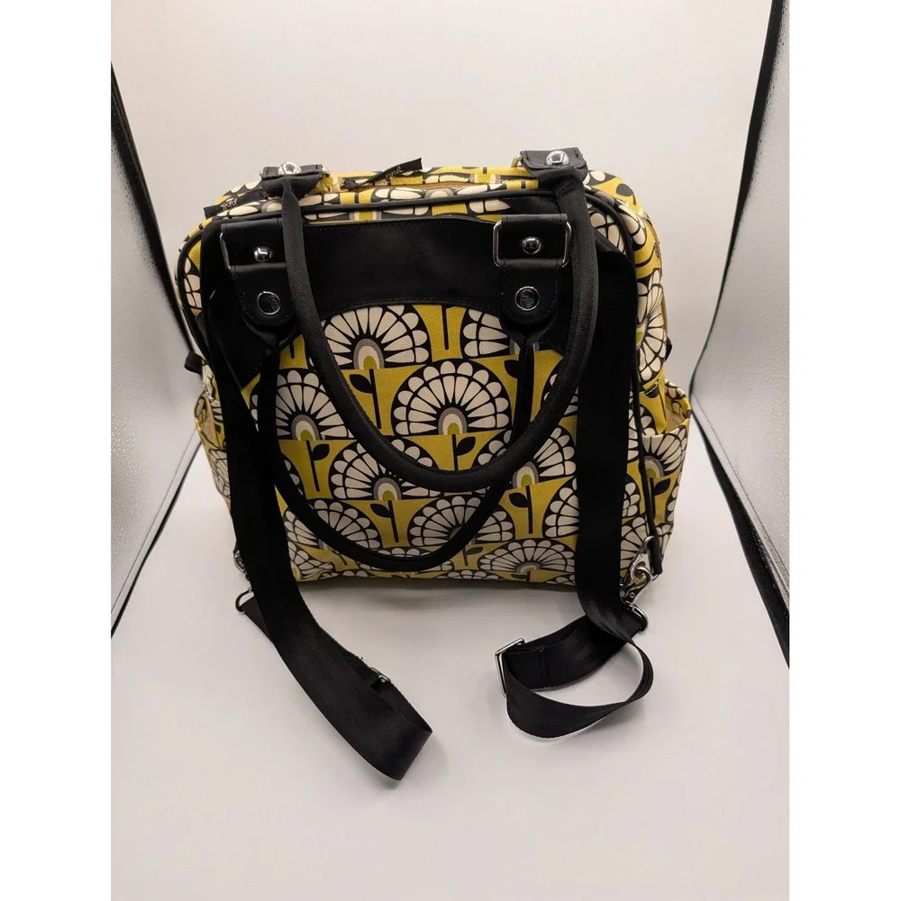 Petunia Pickle Bottom Boxy Backpack Diaper Bag Yellow Black Floral Glazed Canvas